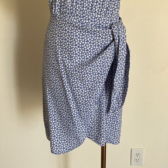 & Other Stories Blue & White Ditsy Leaf Print Knot Detail Mini Dress Size 4 - Picture 4 of 11